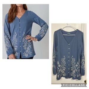 J.jill Blue long sleeves Floral Embroidered Women's Top size M